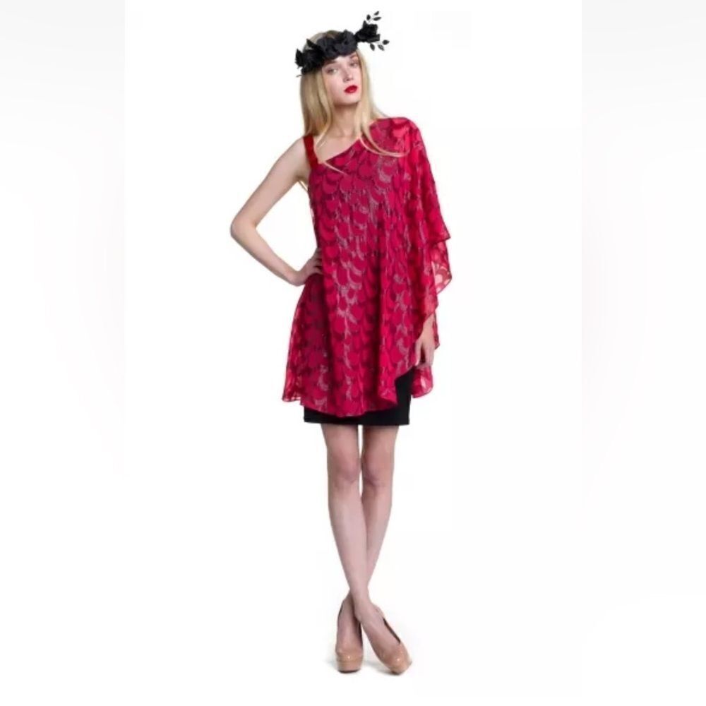 ERIN FETHERSTON Pink Overlay Black Lea Silk Metallic Party Dress  NEW Flawed